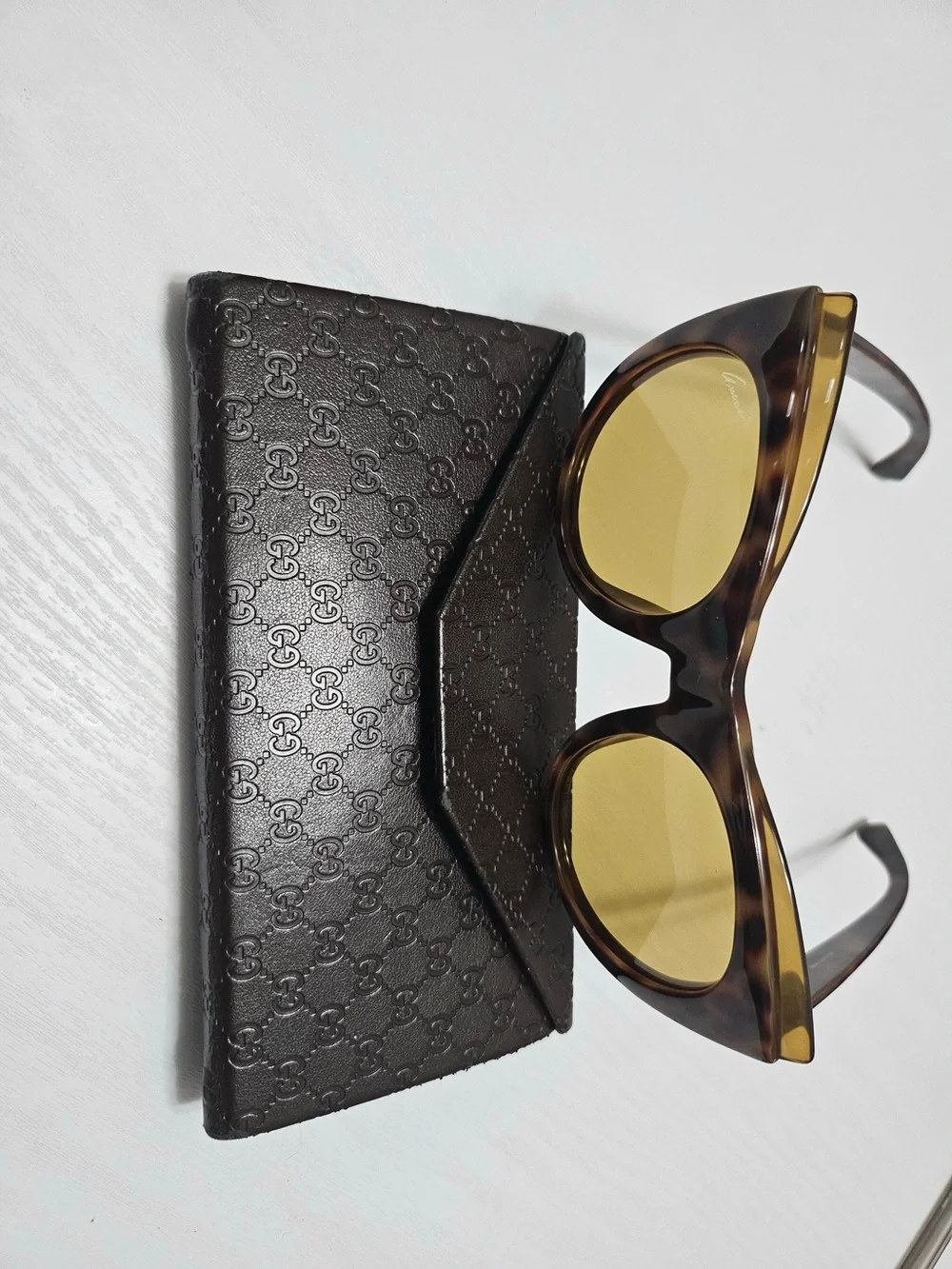 Gucci Women’s Tortoiseshell Cat-Eye Sunglasses with Yellow Lenses